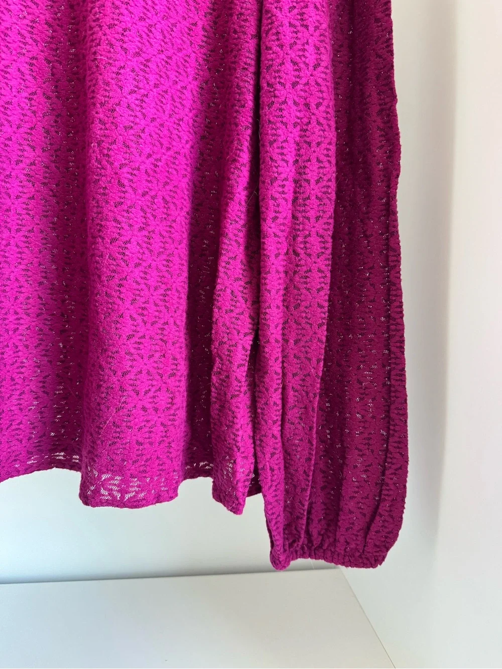 LOFT Magenta Lace Long-Sleeve Mock Neck Blouse